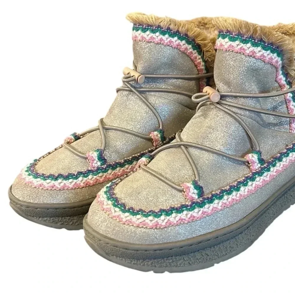 OTBT Terreno Metallic Moon Boots Apres Ski Sherpa Lining Silver Women’s  7.5